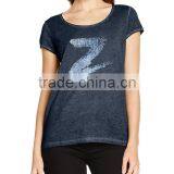 Ladie's Back Curved Hem Short Sleeve Front Print and Oil Wash T-shirt thumbnail-1