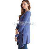 Newest Design Fashion Long Sleeve Pure Color Round Neck Loose Blouse for Wholesale 2017 thumbnail-3