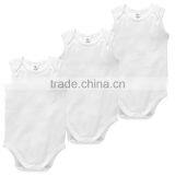 High Quality Sleeveless Blank White Cotton Baby Romper Bodysuit thumbnail-5
