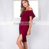 New Women Ladies Elegant Sexy Flounced Off Shoulder Bodycon Slit Side Pencil Eve Club Party Dresses Bandeau Summer Dress thumbnail-3
