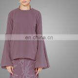 Modern Muslim Women Loose Cut Long Flared Sleevs With Ruffle Chiffon Dress Two Pieces Suits Islamic Wear For Ladies Baju Kurung thumbnail-2