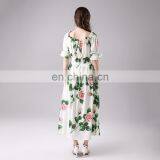 TWOTWINSTYLE Floral Print Dress Women Slash Neck Flare Short Sleeve High Waist Off Shoulder Casual thumbnail-6