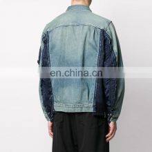 YIHAO Wholesale OEM Custom Button up Denim Blue Men Color Block Jacket thumbnail-2
