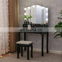 Black Bedroom Mdf Dresser Wooden Legs Dressing Room Table Mirror Led Light Bulbs