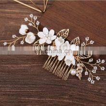 Luxury Blue Flower Hair Combs Headdress Prom Bridal Wedding Hair Accessories Gold Leaves Hair Jewelry thumbnail-3