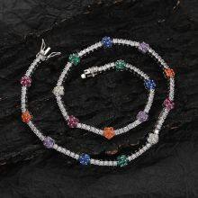 Brass Cubic Zircon Women 2.5mm Flower Shape Tennis Chain Necklace Party Jewelry BC131 thumbnail-3