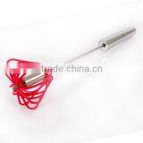 14'' Red silicone + stainless steel egg hand whisk semi-auto rotating whisk novelty silicone coated egg whisk