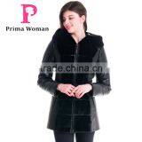 New Design Winter Women Medium Length Slim Fit Coat With Mink Hat Overcoat