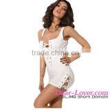 White Lace Nude Illusion Halter Bridesmaid Dresses thumbnail-5