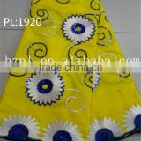 yellow with blue design african swiss voile lace fabric with sequins lace