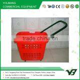 Hot Sell Good Cheap 65 Liter HDPP Red Color Two Handle Rolling Plastic Supermarket Basket With Wheels (YB-W014) thumbnail-1