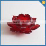 Frosted Red Color Lotus Flower Crystal Glass Tealight Candle Holder for Wedding Decoration