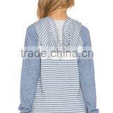 2015 Ladies Plain Stripe Hoodie Top With Drawstring Tie and Kangaroo Punch Pocket thumbnail-3