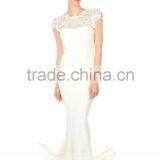 LC11 Elegant High Neck Lace Mermaid Wedding Dresses Cap Sleeve White Floor Length Vestido De Noivas