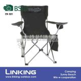 black foldable chair with magazine bag camp chair