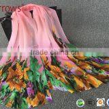 2016 Fashion Ladies Flower Print Chiffon Viscose Fashion Scarf Shawls and Stoles Solid Color thumbnail-1