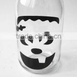Black Skull Head Decorate Glass Bottle for Juice or Liquior With Metal Lid Straw thumbnail-4