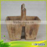 Elegant Handmade Indoor And Outdoor Wood Split Pot Planter With Handle thumbnail-5