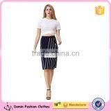 2016 New Arrival White & Black Stripe Knited Crop and Skirt Co-ord Set thumbnail-1