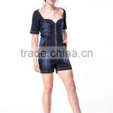 New Fashion Designs Sweet Hear Neckline Women Denim Jumpsuit thumbnail-1