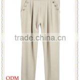 Newest Chiffon Trousers Design Gold Button Ornament Loose Fit Capris Latest Trousers for Women thumbnail-1