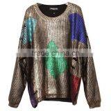 M1134 Runwaylover 2016 Latest Design Fashion Ladies Geometric Pattern Golden Gilding Loose Knitted Loose Sweater thumbnail-1