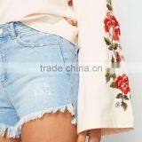 Relaxed Fit Cotton Clothing Kimono Sleeve Embroidered Hoodie for Women thumbnail-5
