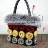 Genuine Leather and Fox Fur Bag,mink Fur Bag,rabbit Fur Bag, thumbnail-1