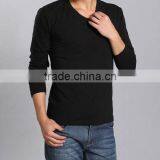 Mens Custom Design Black V Neck Plain Long Sleeve t Shirt for Men thumbnail-1