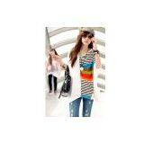 Colorful Stripes Split Joint Loose Tees Tops thumbnail-1