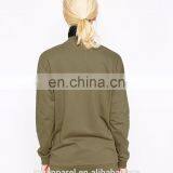 China Custom Bomber Jacket Long Line Cut Cotton Jersey Women Long Bomber Jacket thumbnail-3