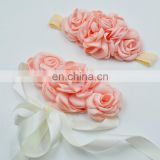 Natural Blossom Bridal Sash Matching Headband Set With Cream Beige Floral Hair Piece Photo Prop