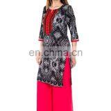 Embroidered Black Color White Dot Print Beautiful Lady Kurti Manufacturer India thumbnail-5