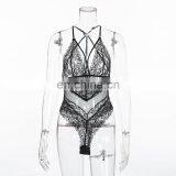 Black Sexy Lace Flowers Bodysuit Summer Mesh Splice Transparent Deep V Neck Jumpsuit Nightwear Women Hollow Corset Overalls Body thumbnail-7