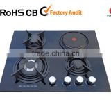 4 burner tempered glass gas hob with hot plate