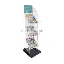 Clear a4 Magazine Display 4 Shelf Acrylic Newspaper Display Rack