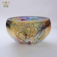 Handmade Casting Art Glass Chinese Dragons Treasure Bowl Fengshui Ornaments thumbnail-3