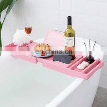 Unique Design High Quality Extending Side Leisure Bamboo Bathtub Caddy Tray thumbnail-1