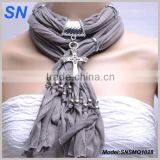 Europe Hotsell Cross Charm Ring Pendant Scarf on grey