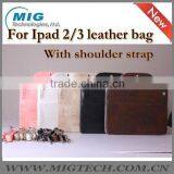 Fashional leather hand bag with strap for ipad 3 case, case for ipad2 3