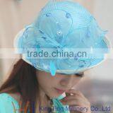 Womens Fancy Straw Hats Elegant Church Hat With Organza Flowers Trimming Onside thumbnail-4