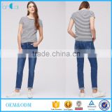 OEM service factory wholesale women t shirt short sleeve stripe custom tshirts