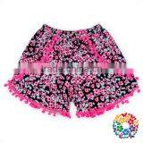 2016 New Arrival Cute Black White Strip Flowers Fabric With Hot Pink Pom Pom Pom Shorts For Girls thumbnail-2