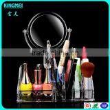 Customized Acrylic Make Up Display Stand With Round Mirror
