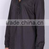Women Ruffle Placket Blouse , Yarn Dye Long Sleeve Blouse/tops thumbnail-1