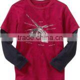 BOYS PRINTED T SHIRT WITH CONTRAST LONG SLEEVES thumbnail-1