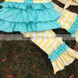 2016 New Hot Girls Yellow Strips Blue Capri Set Outfits With Matching Necklace and Headband thumbnail-3