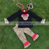 New Arrival FALL OUTFITS Kids Leopard Grain Minnie Top Sets Girls Ruffle Pant Sets Girls Boutique With Necklace and Headband thumbnail-1