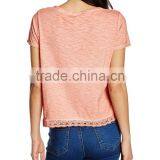2016 Ladies Thin O-neck Blank t Shirt With Lace Hem thumbnail-2