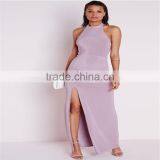 Lastest Wedding Dress for Halter Neck Backless Empty ,elastane Satin Maxi Kick Split at Front Hem Evening Dress Oem Service thumbnail-1